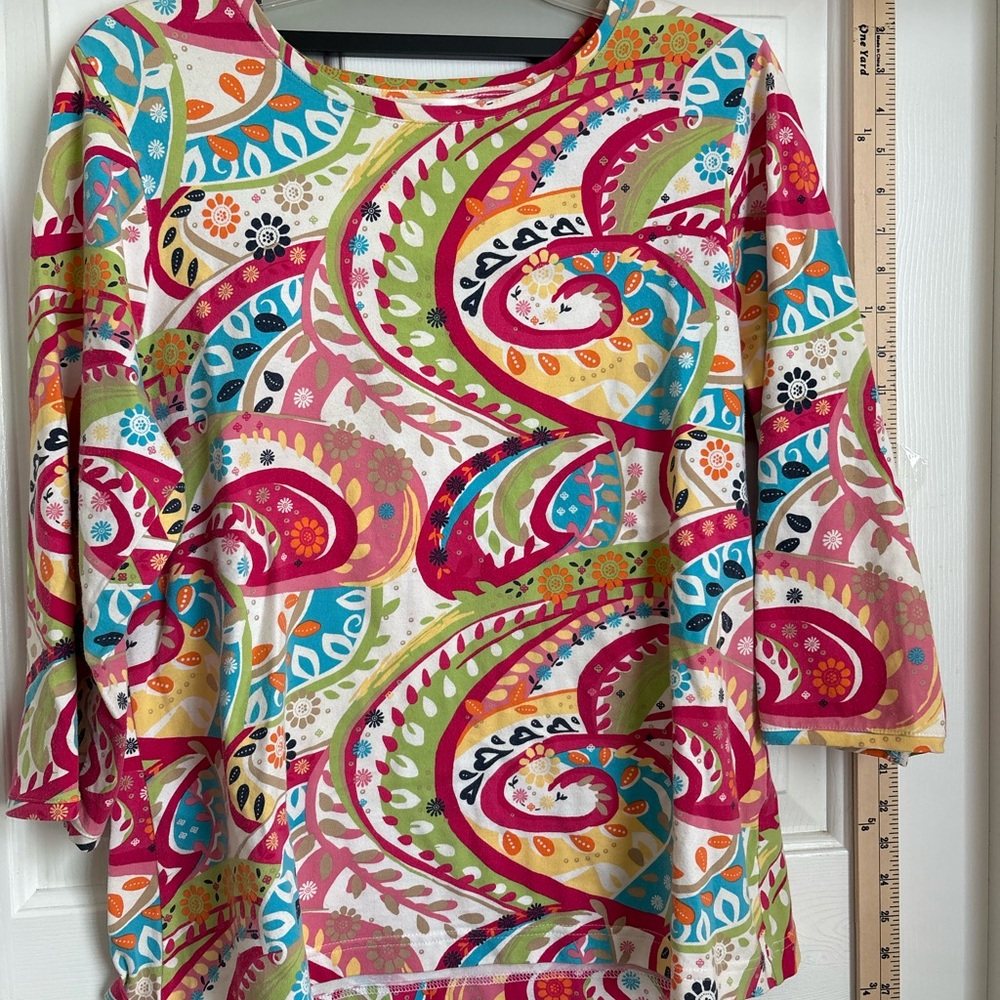 Christopher & Banks Pink and Blue Graphic Blouse with Relaxed Fit